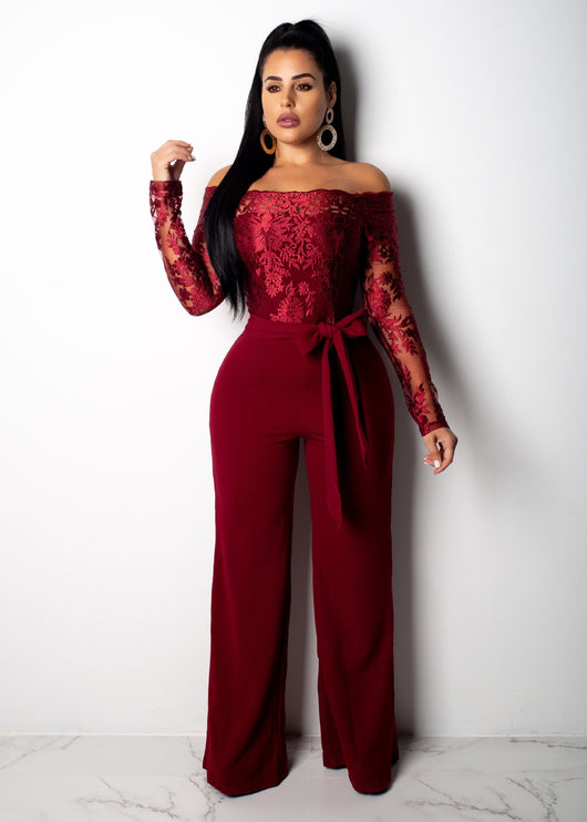 Jumpsuit de Pierna Ancha con Cuello de Encaje - Image 21