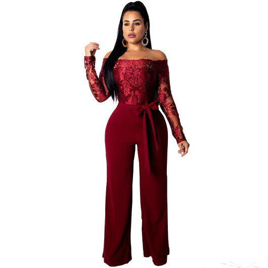 Jumpsuit de Pierna Ancha con Cuello de Encaje - Image 23