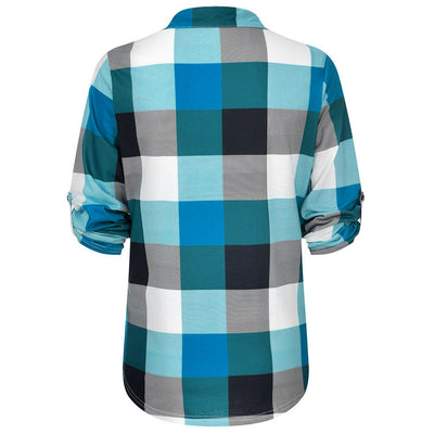 Camisa Casual de Cuadros con Escote en V y Mangas Largas - Image 73