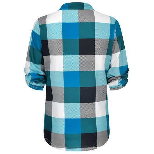 Camisa Casual de Cuadros con Escote en V y Mangas Largas - Image 73