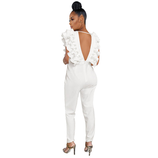 Jumpsuit Escote en V Profundo de Color Sólido - Image 12