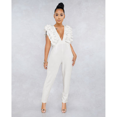 Jumpsuit Escote en V Profundo de Color Sólido - Image 15