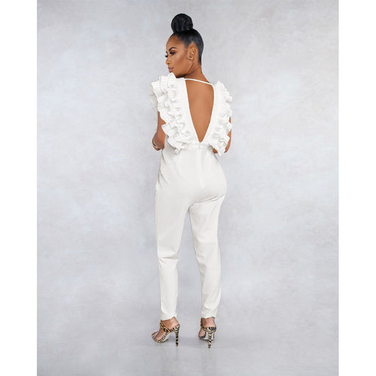 Jumpsuit Escote en V Profundo de Color Sólido - Image 16