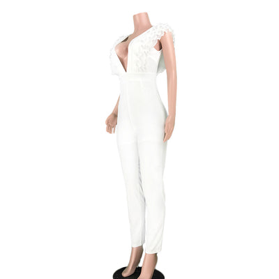 Jumpsuit Escote en V Profundo de Color Sólido - Image 20