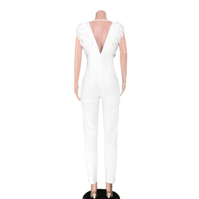 Jumpsuit Escote en V Profundo de Color Sólido - Image 22