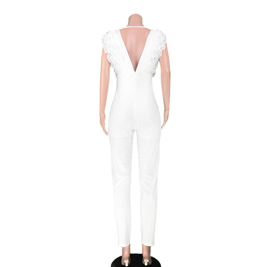 Jumpsuit Escote en V Profundo de Color Sólido - Image 22