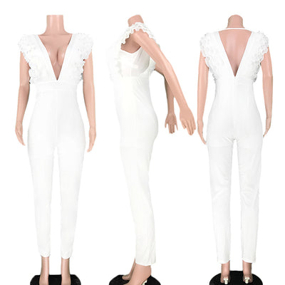 Jumpsuit Escote en V Profundo de Color Sólido - Image 23