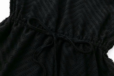Vestido de Encaje Negro Elegante con Rayas Transparentes - Manga Larga para Otoño e Invierno - Image 8