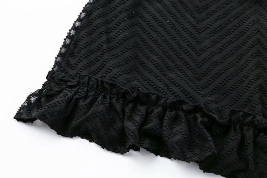 Vestido de Encaje Negro Elegante con Rayas Transparentes - Manga Larga para Otoño e Invierno - Image 9