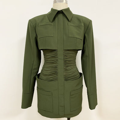 Vestido Elegante con Cuello de Camisa, Falda Plisada y Bolero - Image 8