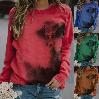 Sudadera Estampado Montañas Otoño Cómoda Suelta Mujer Cuello Redondo - Image 4