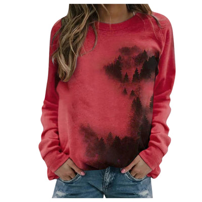 Sudadera Estampado Montañas Otoño Cómoda Suelta Mujer Cuello Redondo - Image 5