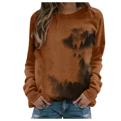 Sudadera Estampado Montañas Otoño Cómoda Suelta Mujer Cuello Redondo - Image 6