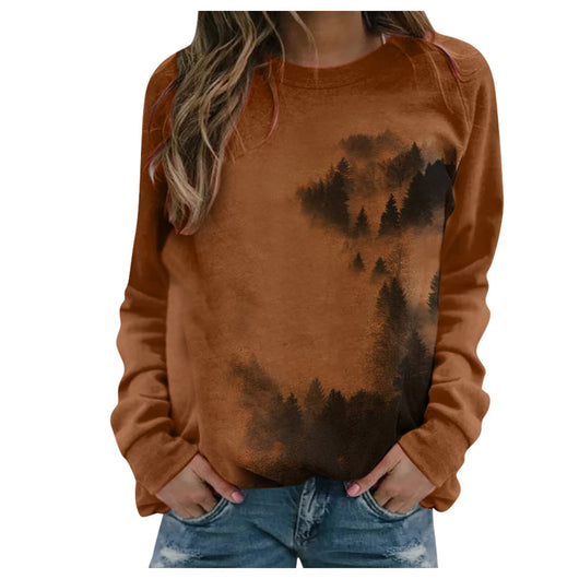 Sudadera Estampado Montañas Otoño Cómoda Suelta Mujer Cuello Redondo - Image 6