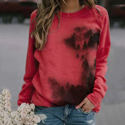 Sudadera Estampado Montañas Otoño Cómoda Suelta Mujer Cuello Redondo - Image 9