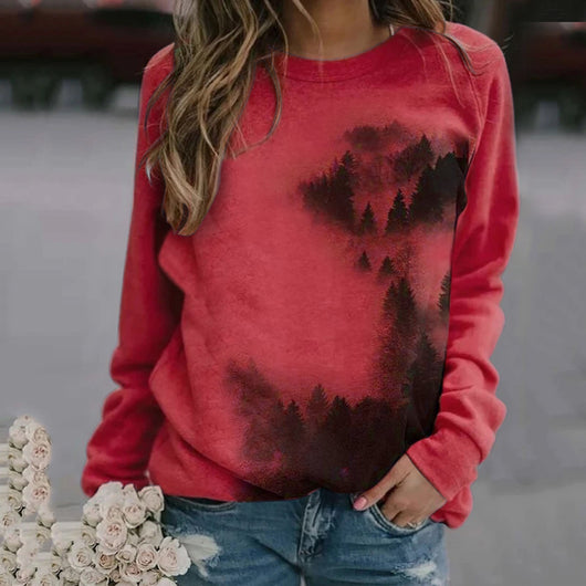 Sudadera Estampado Montañas Otoño Cómoda Suelta Mujer Cuello Redondo - Image 9