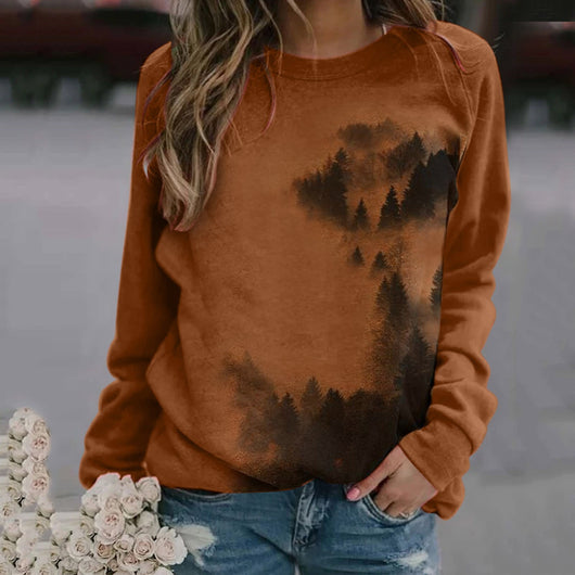 Sudadera Estampado Montañas Otoño Cómoda Suelta Mujer Cuello Redondo - Image 10