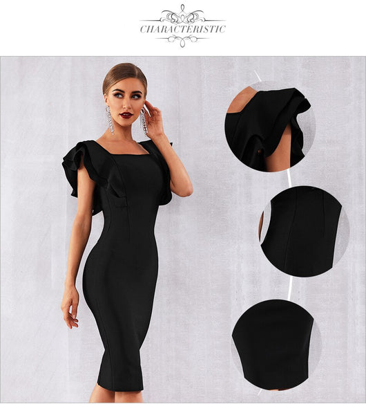 Vestido Club Ajustado con Mangas Volantes Mariposa - Image 8