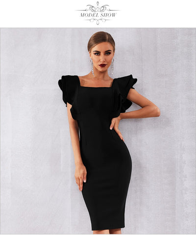 Vestido Club Ajustado con Mangas Volantes Mariposa - Image 9