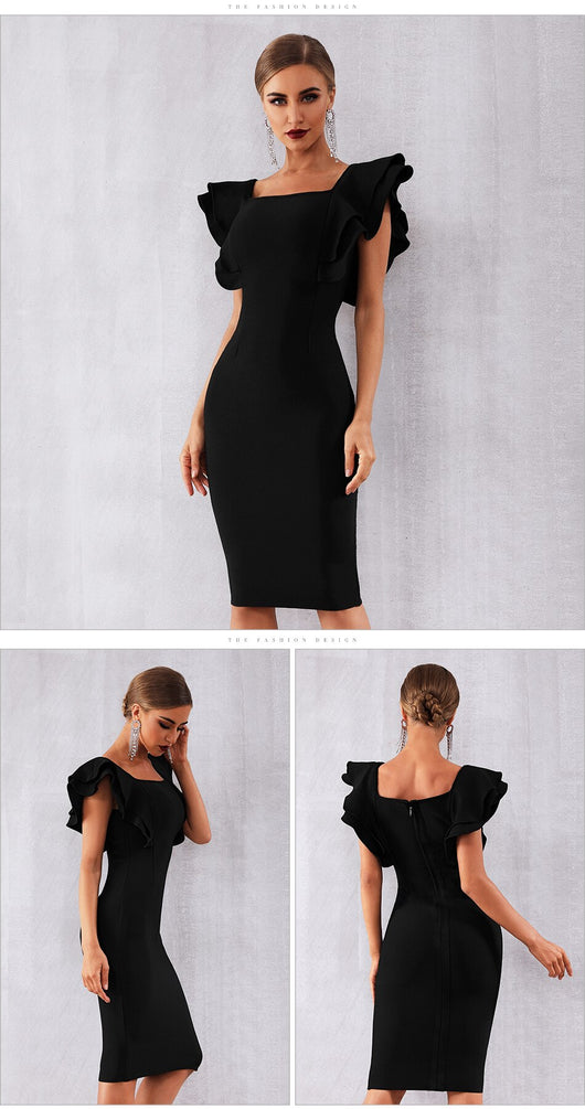 Vestido Club Ajustado con Mangas Volantes Mariposa - Image 10