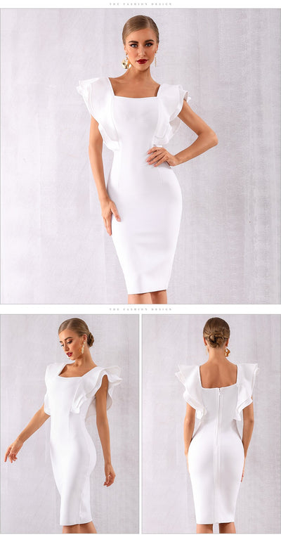 Vestido Club Ajustado con Mangas Volantes Mariposa - Image 11