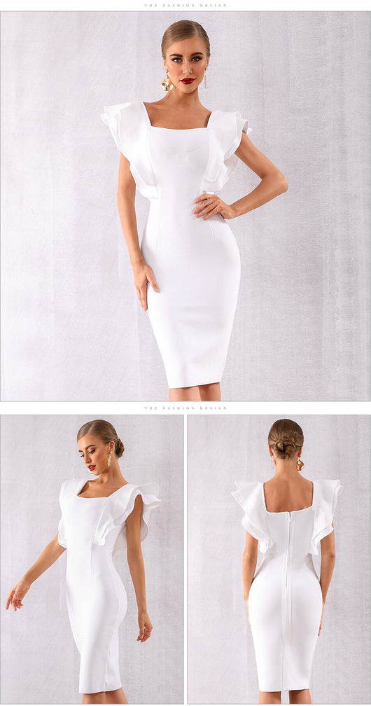 Vestido Club Ajustado con Mangas Volantes Mariposa - Image 11