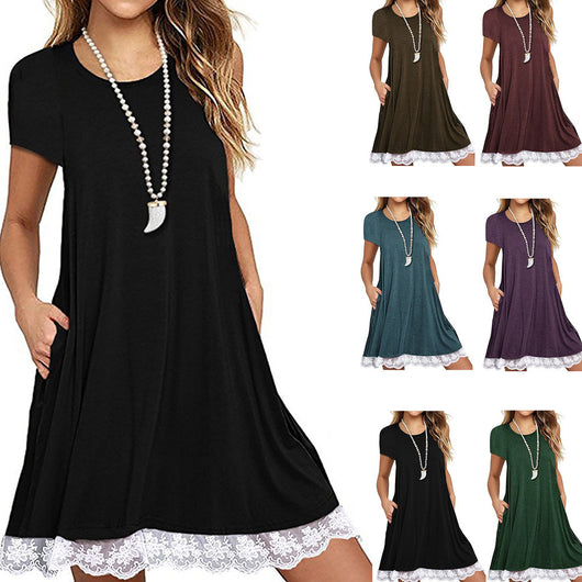 Vestido Talla Grande con Panel de Encaje y Cuello Redondo - Image 11