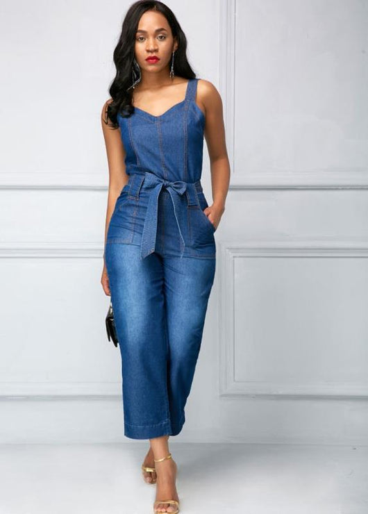 Jumpsuit Denim con Tirantes y Moño - Image 8