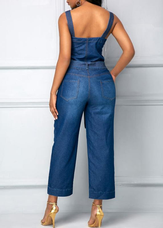 Jumpsuit Denim con Tirantes y Moño - Image 10