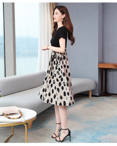 Vestido Corto Patchwork con Efecto Dos Piezas y Estampado de Puntos - Image 9
