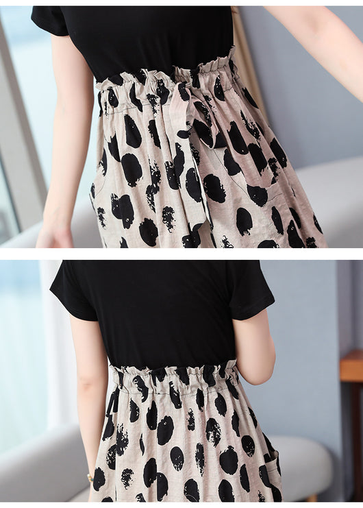 Vestido Corto Patchwork con Efecto Dos Piezas y Estampado de Puntos - Image 12