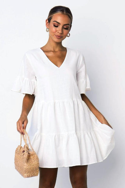 Vestido Corto Escote V y Manga Corta - Image 9