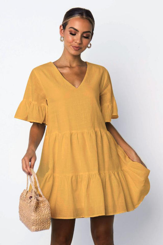 Vestido Corto Escote V y Manga Corta - Image 10
