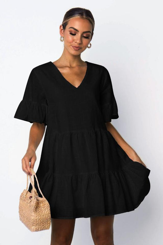Vestido Corto Escote V y Manga Corta - Image 12