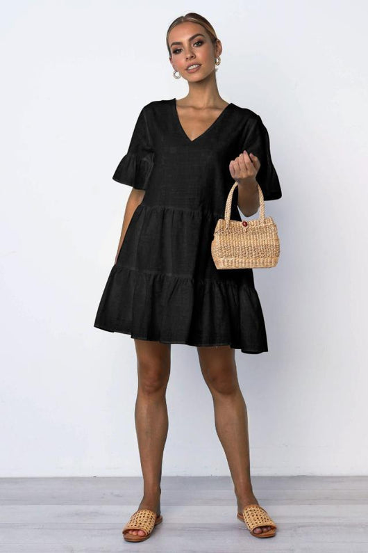 Vestido Corto Escote V y Manga Corta - Image 13