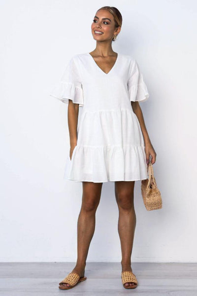 Vestido Corto Escote V y Manga Corta - Image 14