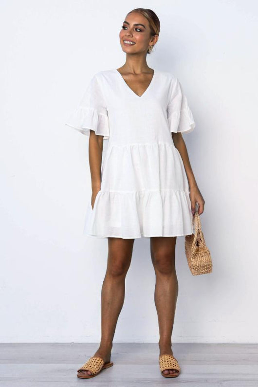 Vestido Corto Escote V y Manga Corta - Image 14