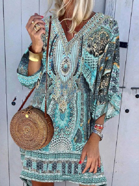 Vestido Bohemio Largo con Escote en V y Mangas Largas - Image 10