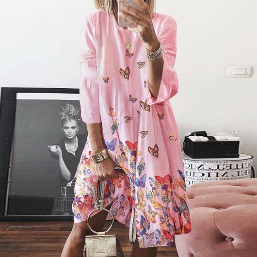 Vestido de Lino Retro con Estampado Explosion Cuello Redondo para Mujer - Image 13