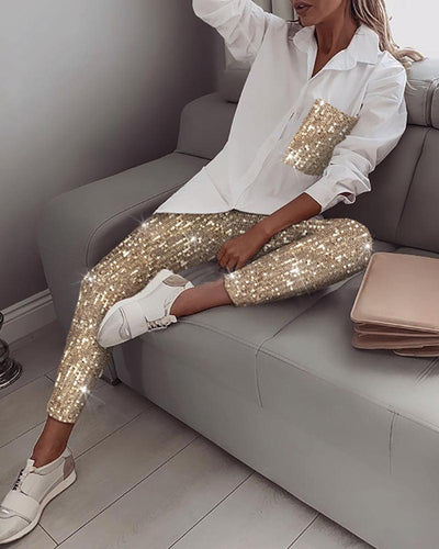 Conjunto de Dos Piezas con Lentejuelas y Tela Elástica para Mujer - Image 10