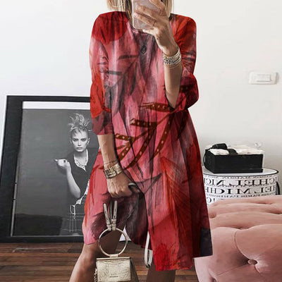 Vestido de Lino Retro con Estampado Explosion Cuello Redondo para Mujer - Image 15
