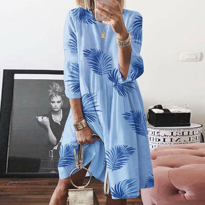 Vestido de Lino Retro con Estampado Explosion Cuello Redondo para Mujer - Image 18