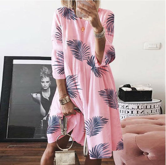 Vestido de Lino Retro con Estampado Explosion Cuello Redondo para Mujer - Image 19