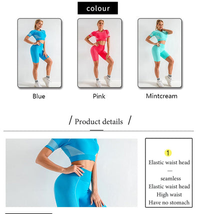 Conjunto de yoga sin costuras de manga corta - Image 9