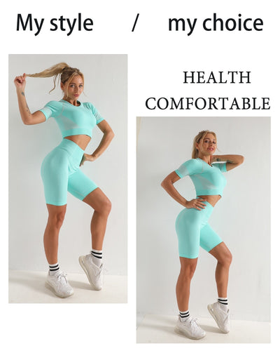 Conjunto de yoga sin costuras de manga corta - Image 12
