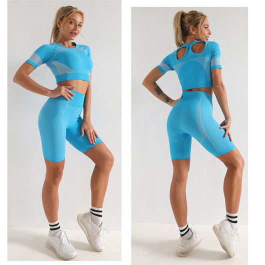 Conjunto de yoga sin costuras de manga corta - Image 18