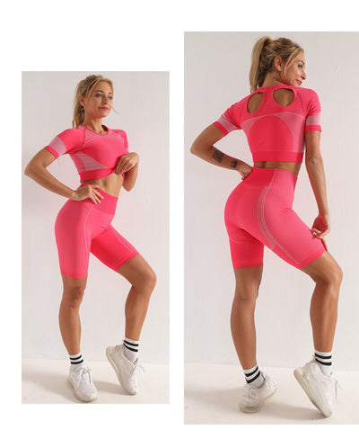 Conjunto de yoga sin costuras de manga corta - Image 23