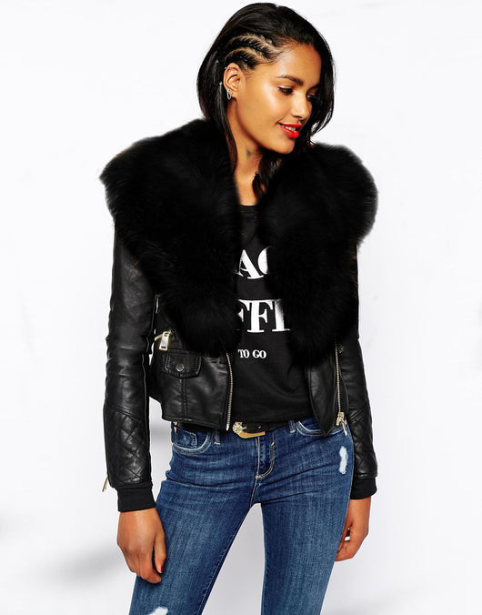 Chaqueta de Cuero PU con Cuello de Pelaje de Zorro Sintético - Image 5