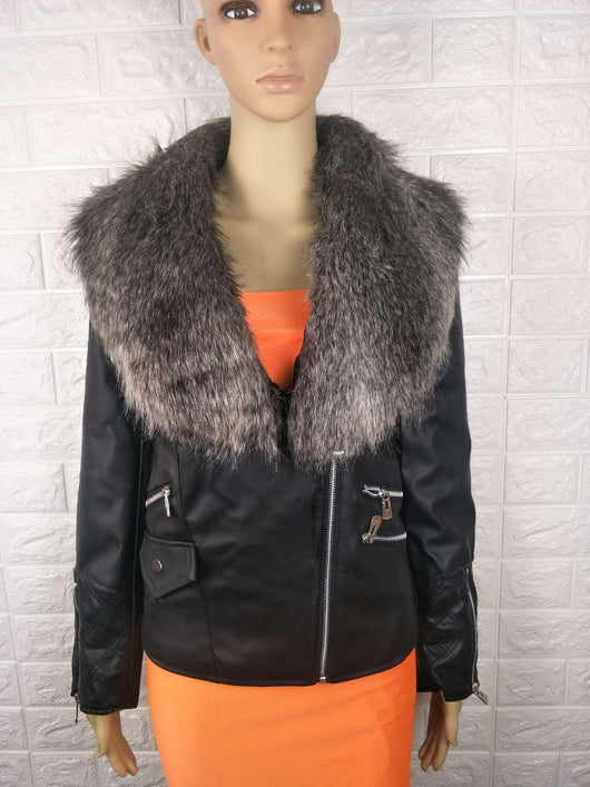 Chaqueta de Cuero PU con Cuello de Pelaje de Zorro Sintético - Image 6
