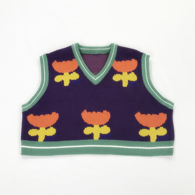 Chaleco Tejido Floral Cuello V Mujer - Suéter Corto Holgado Otoño Invierno - Image 8